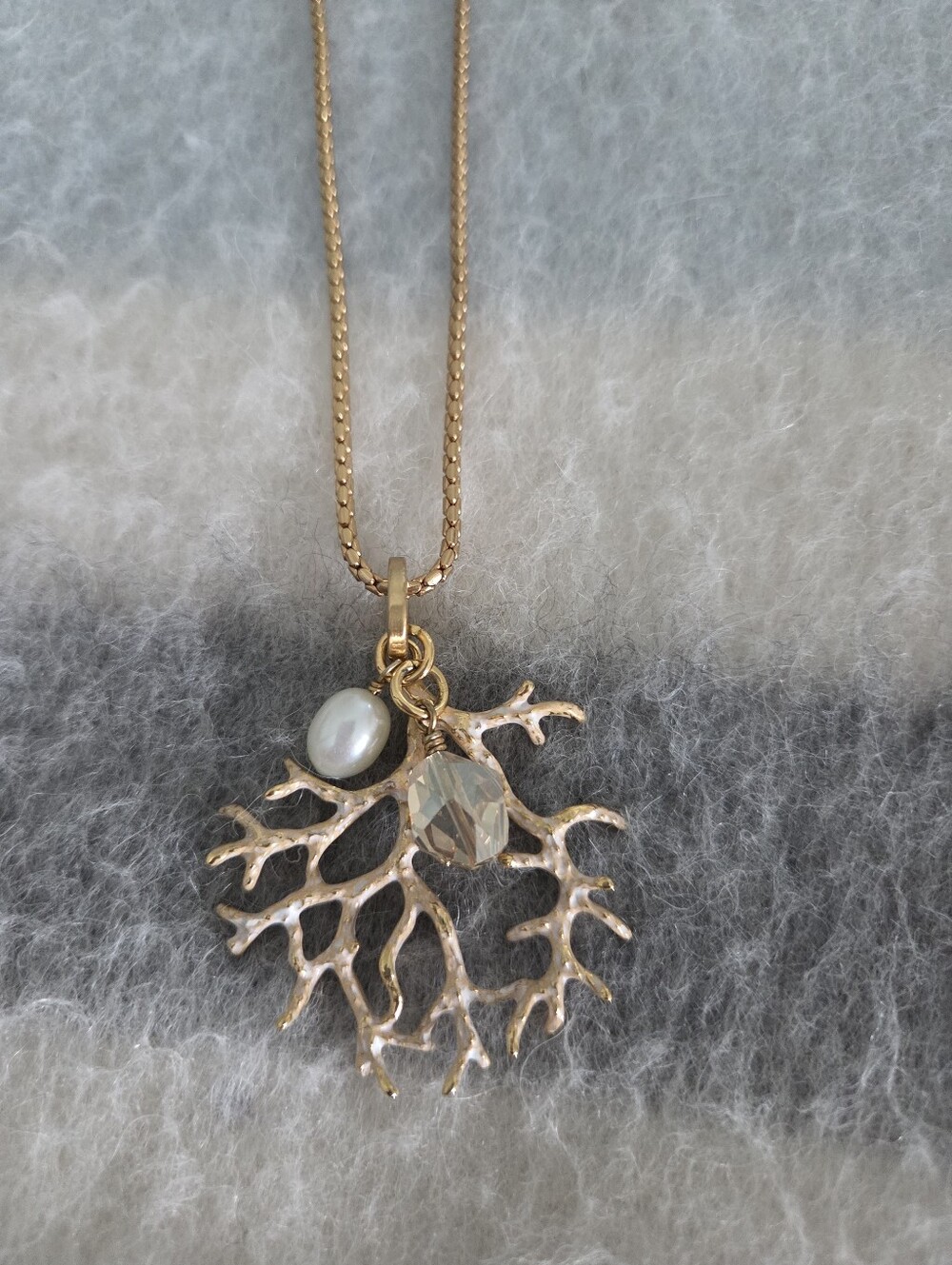 Brighton Gold Coral Branch Pendant Necklace with Pearl and Crystal Accent